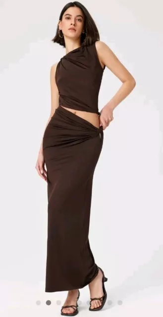 Cider BNWT Knotted Ruched Crop Tank Top & Maxi Skirt Set Choc Brown RRP $34