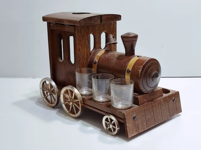 Portabottiglie antico in legno Carrello vintage porta bicchieri per liquore