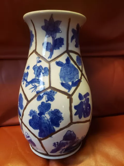 Vase Chinois Porcelaine Ancien Décoré Signé Bleu et blanc