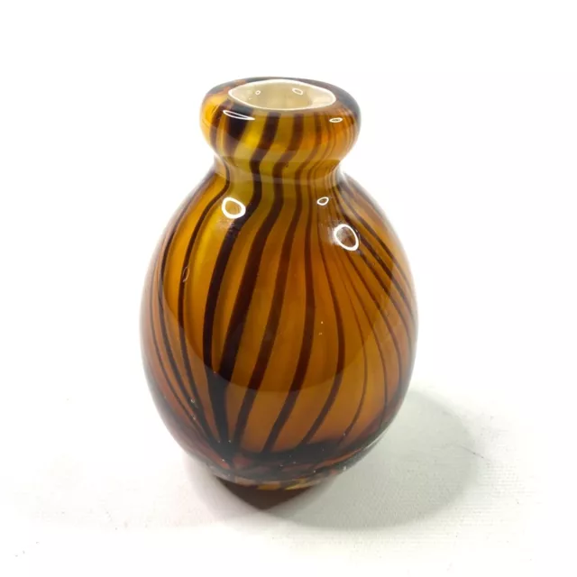 Small Murano Style Art Glass Vase Ocher Brown Opaque White Interior