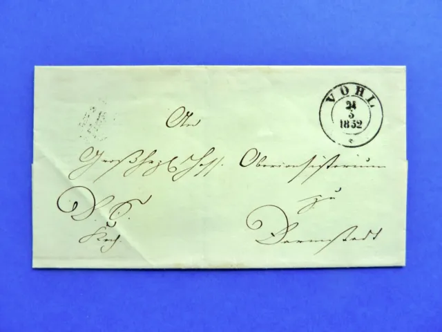 T&T-Briefhülle 1852, Stpl. VÖHL nach DARMSTADT