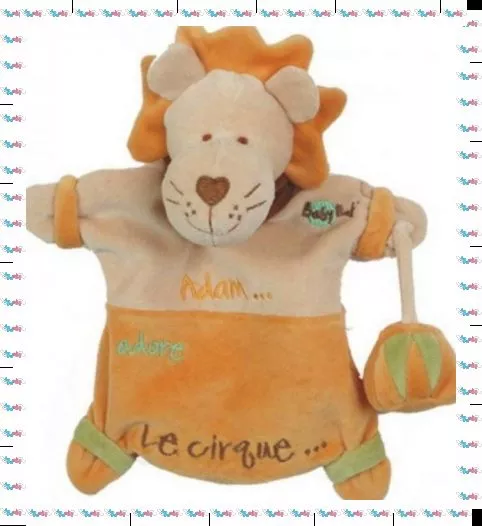 H - Doudou Semi Plat Marionnette Lion Adam Broderies Baby Nat