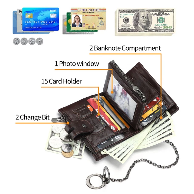 Mens Genuine Leather Biker Trucker Chain Wallet RFID Credit Card Holder Pocket 4