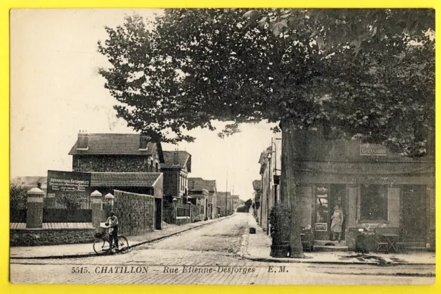 cpa 92 - CHATILLON vers 1920 Rue E. DESFORGES Café "à la Cascade du Danube"