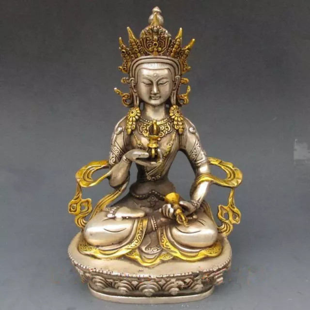 Vintage Tibet Silver Copper Gilt Tibetan Buddhism Statue -- White Tara Buddha