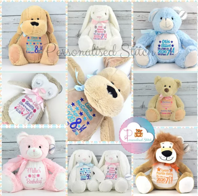 Personalised Teddy Bear Embroidered Teddies New Baby gift Christening gift