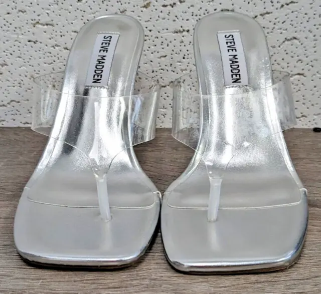 Steve Madden Women's Bounced Clear/Metallic Silver Heeled Sandals - Size 6