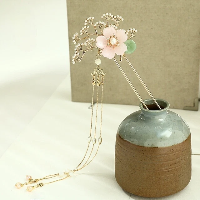 FERMAGLIO PER CAPELLI FIORE KANZASHI BIANCO E ROSSO REGALO DI NATAL