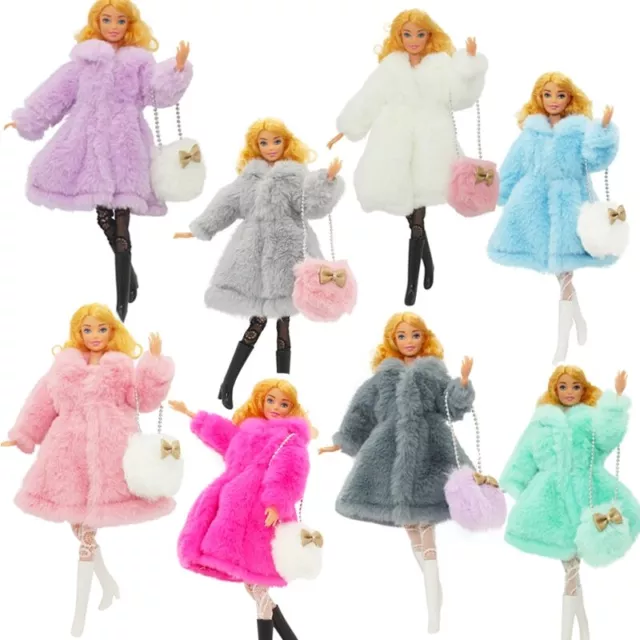 Colorful Faux Fur Coat Clothes For 11.5" Doll Outfits Socks Boots Shoes Bag 1/6