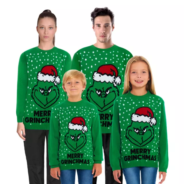 Grinch Christmas Jumper Family Mens Womens Kids Unisex Xmas Knit Sweater Novelty