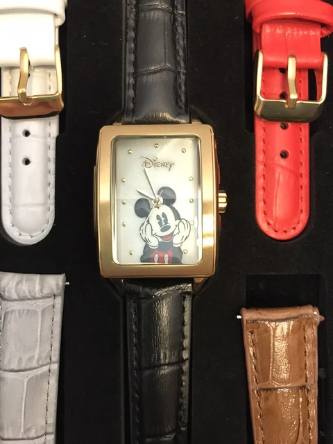 Disney Edizione Limitata Topolino ORO Orologio Pelle Set 5 Cinturini Scatola Set Nuovo