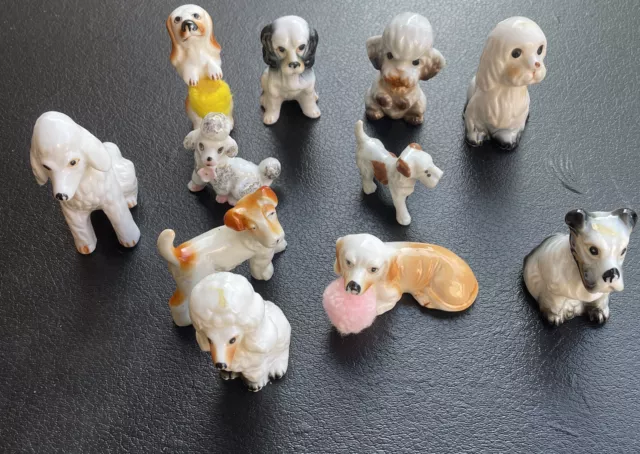 Lot Of 11 Vintage  White Porcelain Poodles Miniature Bone China Japan or England