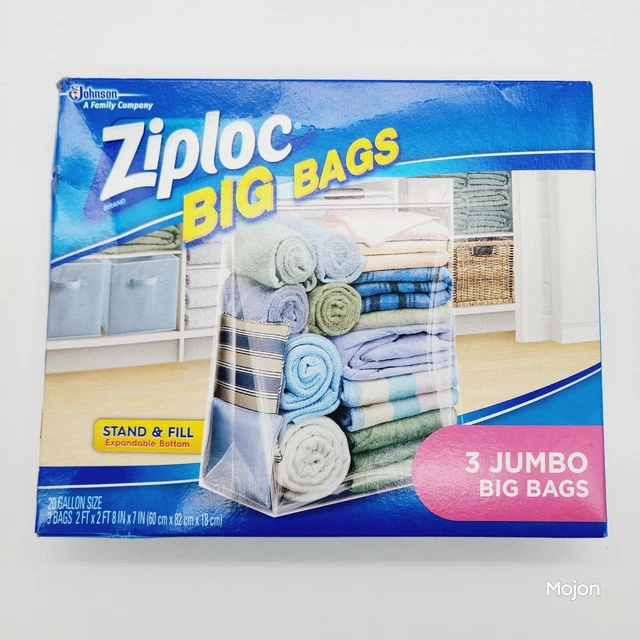 ZIPLOC BIG BAGS Jumbo 20 Gallon Size 2 Ft x 2 Ft 8 In 3 Ct 14.90
