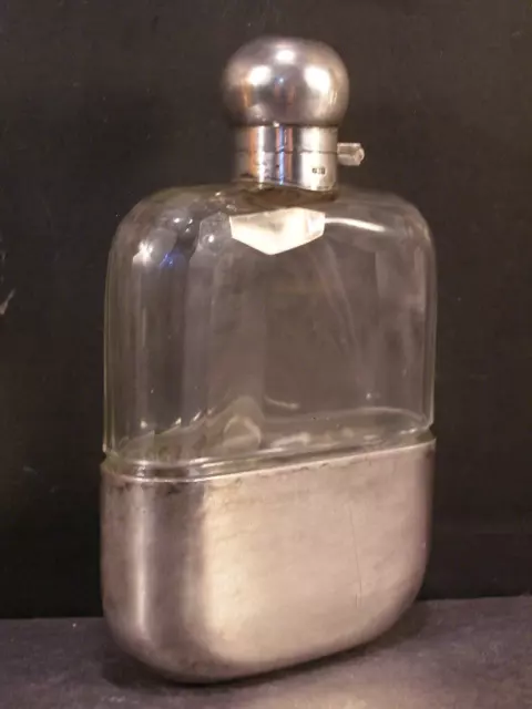 Antique Sterling Silver Cut Crystal Hip Flask Liquor Bottle Whiskey Drew & Sons