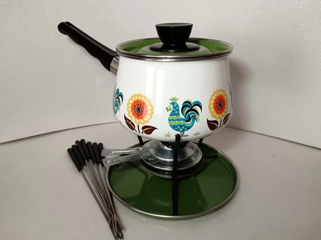 Service à fondue rétro vintage des années 70, motif floral