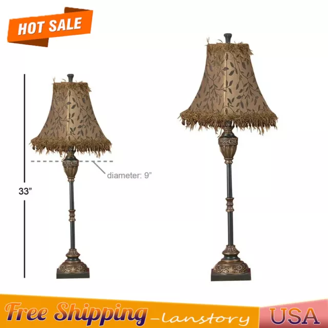 Indoor Decor 33" Antique Style Brass Buffet Lamp with Brown Fabric Shade Bedroom