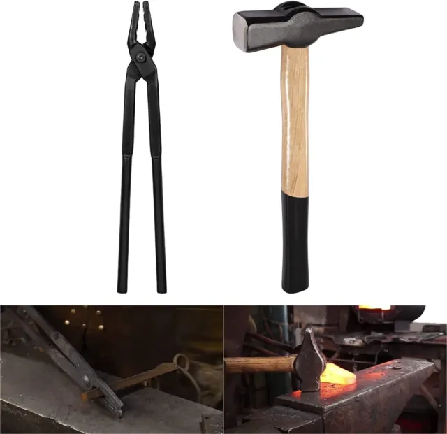 Knife Making Tongs Hammer Set Blacksmith 16" Wolf Jaw Tong & Hammer 0000811-1000