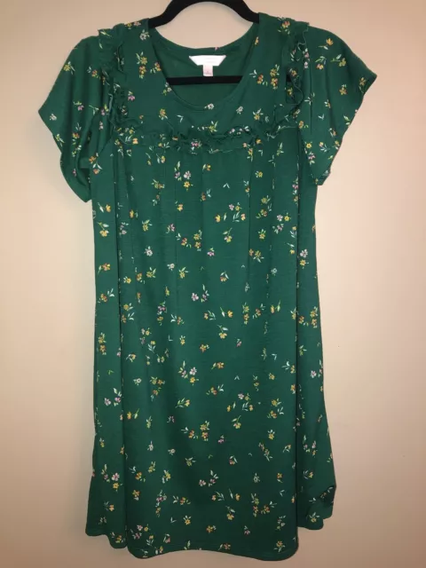 LC Lauren Conrad Womens Cold Shoulder Ruffle Swing Dress Green Floral Size L