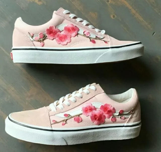 Custom Vans Old Skool Pink Cherry Blossom  Vans. All Sizes. Embroidered Flowers