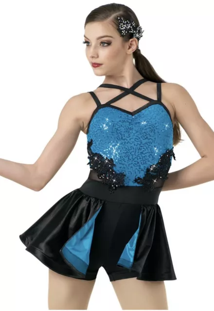 Weissman Jazz, Tap Dance Recital Costume Small Adult Black & Turquoise