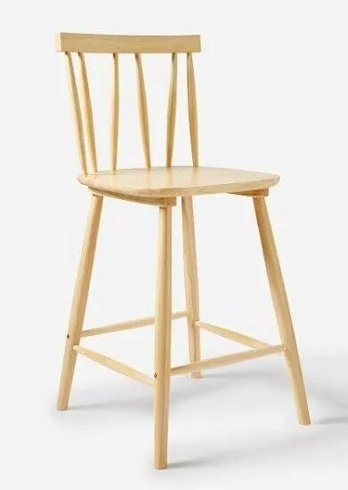 Light Wood Set of 2 Bar Stools Spindle Design Dining Kitchen Wooden Chairs