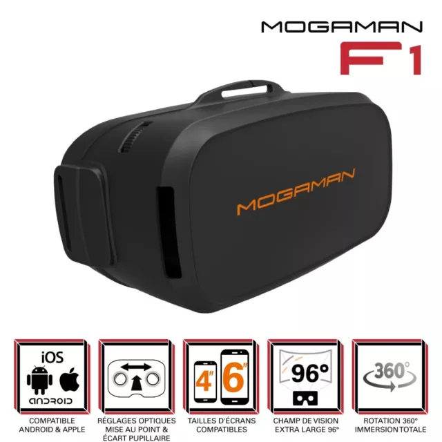 Mogaman® F1 Casque de réalité virtuelle pour smartphone Android et iOS (4 à 6")