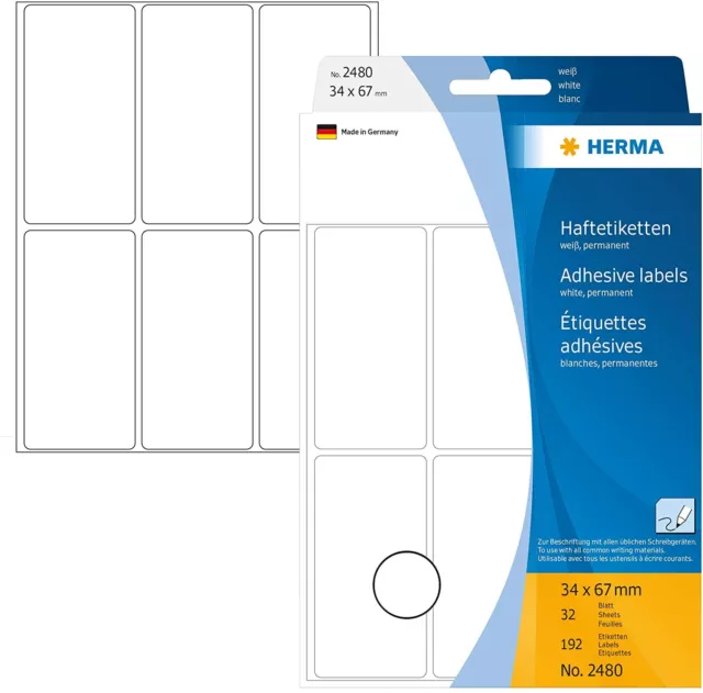 HERMA 2480 Multi-purpose labels 34x67 mm white paper matt hand inscription 192 p