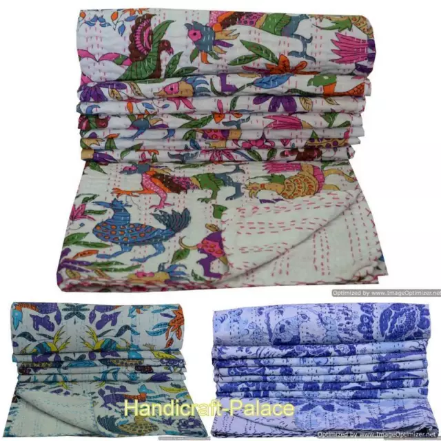 Indiano Fatto a Mano Animale Kantha Trapunta Letto Copriletto Reversibile Twin