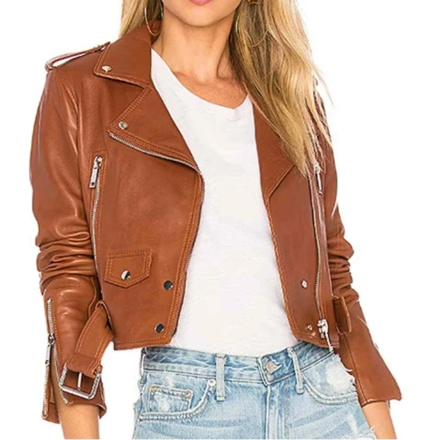 LTH JKT Revolve Lambskin Mya Cropped biker Jacket in cognac. Size L, NWT LTH JKT Revolve Lambskin Mya Cropped biker Jacket in cognac. Size L, NWT
