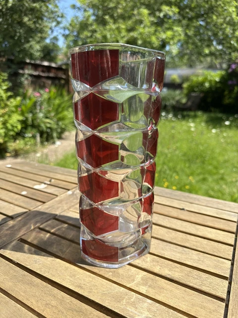 Luminarc Large Art Glass Vase Cranberry Red Mid Century French Facetted Rubis