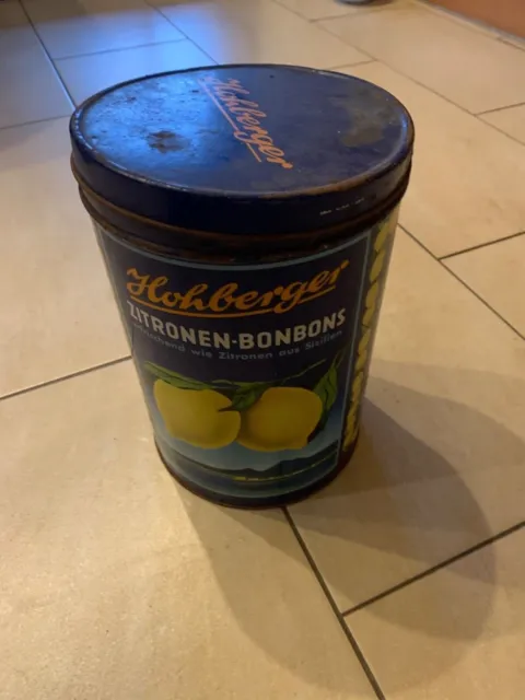 große Blechdose Hohberger Zitronen- Bonbons, Werbedose , original, antik  3