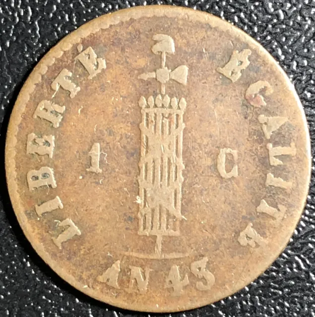 Circulated Haiti Copper 1846 AN 43 Un Centime Coin