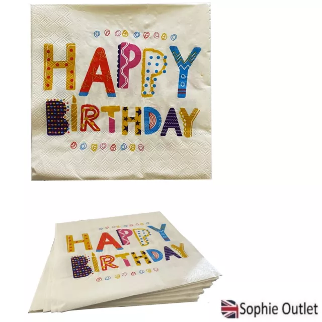 Happy Birthday Paper Napkins Disposable Serviettes Kids Party Tableware Decor UK