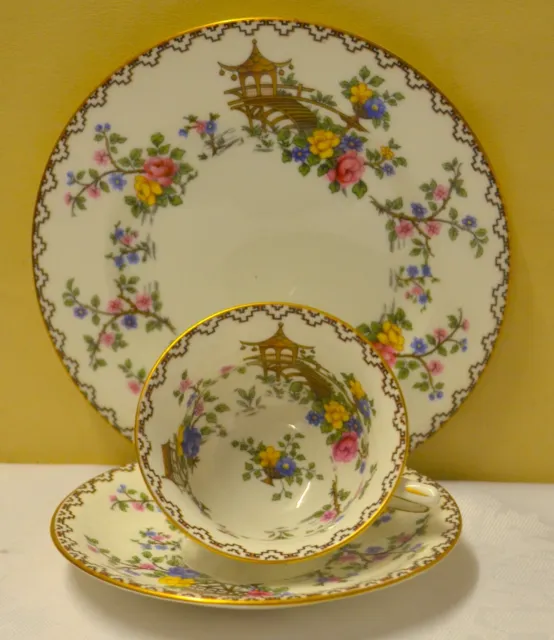 Aynsley Pagoda 3953 Trio Cup Saucer Plate Made for Lawleys Oriental Japanese