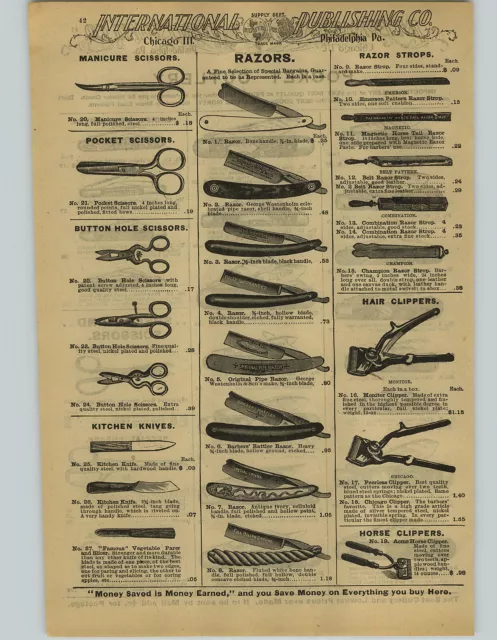 1897 PAPER AD George Wostenholm Straight Razor Full Hollow Ground Barber Rattler
