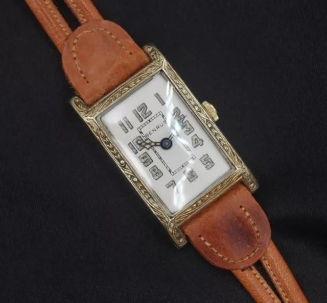 1920’s Benrus Art Deco Fancy Engraved Case Men’s Vintage 15 Jewel Watch