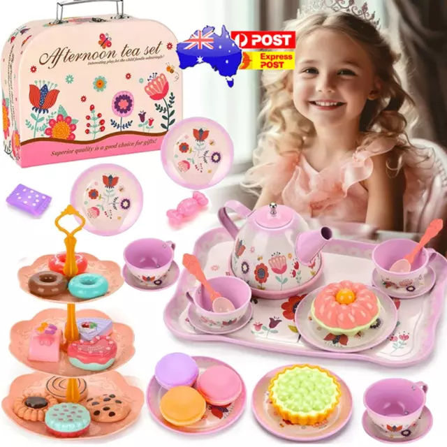 Kids Tea Party Set for Little Girls Kitchen Pretend Play Playset Toys Gifts