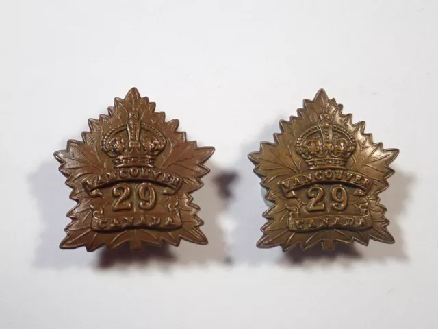 Canada:29th (Vancouver) Infantry Battalion CEF original WW1 Collar Badges.