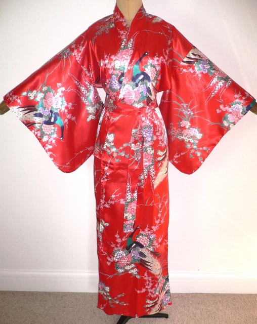 ABITO ABITO VINTAGE MA INUTILIZZATO ROSSO SETA GIAPPONESE STILE KIMONO Pavoni