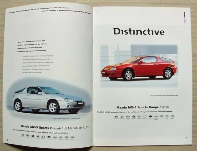 MAZDA MX-3 Car UK Market Sales Brochure 1998 #MCAG836 2/98 2