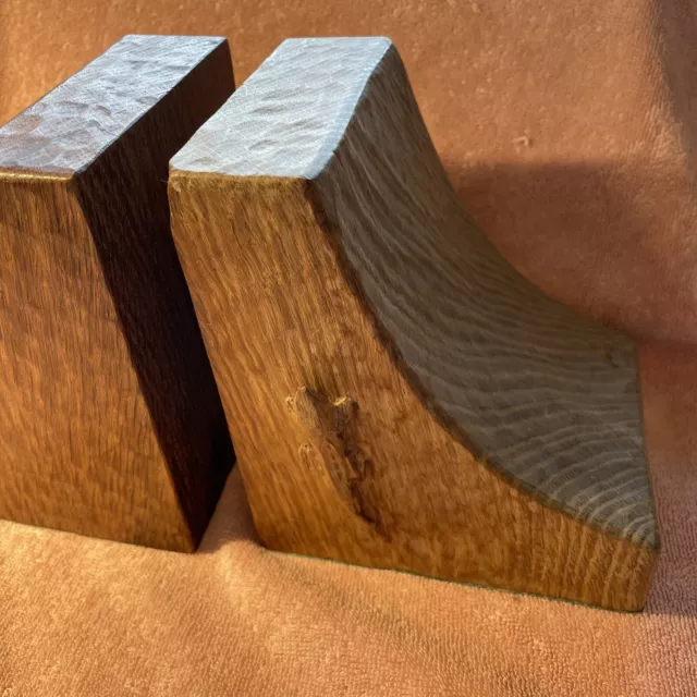 Vintage Mouseman Interest Derek Lizardman Slater Yorkshire Oak Bookends