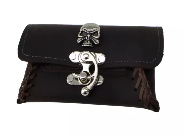 Tabaktasche Leder-Potte  Drehertasche Skull mit Hakenverschluss Handarbeit Etui