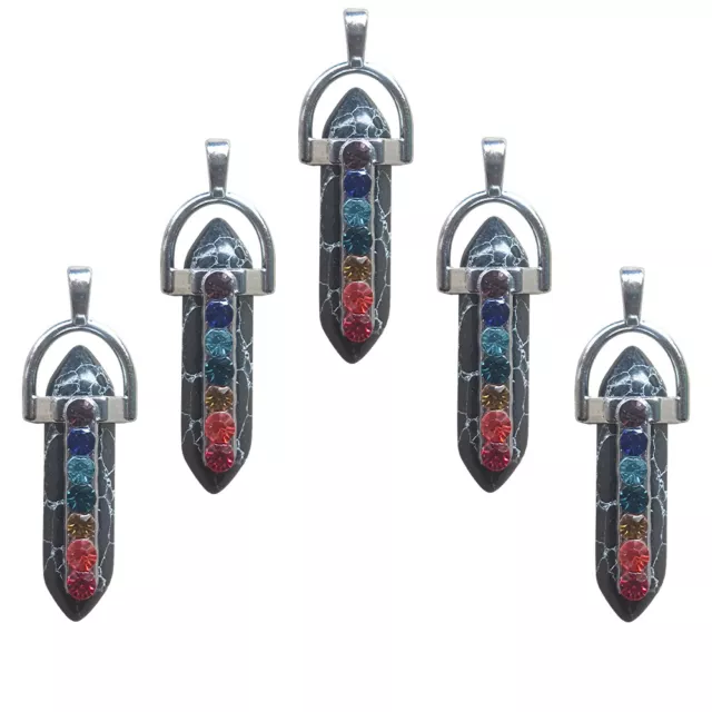 5pcs Black Turquoise Stone Hexagonal Pointed 7 Color Reiki Chakra Pendant