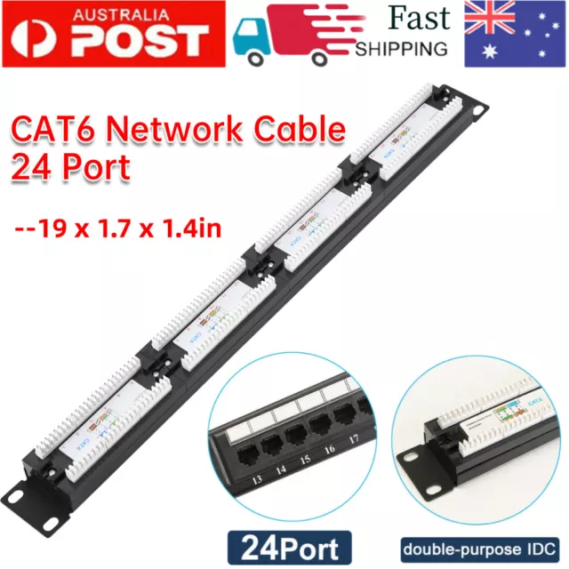 24 Port 19" Mountable Data Patch Panel High Speed CAT6 CAT-6 Network Cable Rack