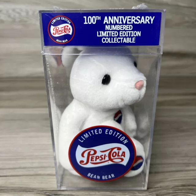 1999 Pepsi-Cola White Bunny Bean Bear 100th Anniversary Limited Edition READ