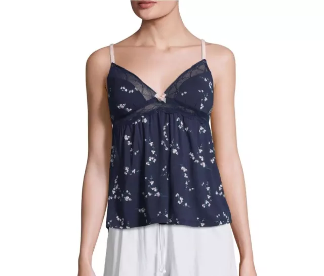 Eberjey Cami Womens Large Blue Chemise Top Intimates Floral Adjustable Straps