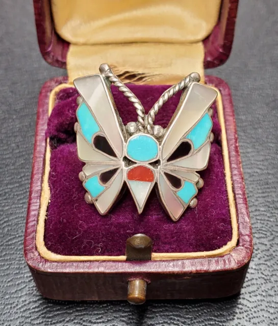 VINTAGE ZUNI INLAY Butterfly Ring REYES NEHA Sterling MOP Turquoise ...