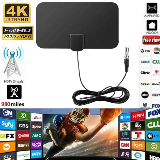 Antenna Tv Interna Amplificata Digitale Terrestre Hd 4K 1080P Dtt Dvb-T Dvb-T2