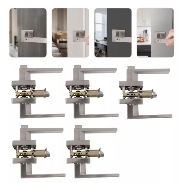 5pcs Door Lever Privacy Handle Interior Square Knobs Keyed Lock