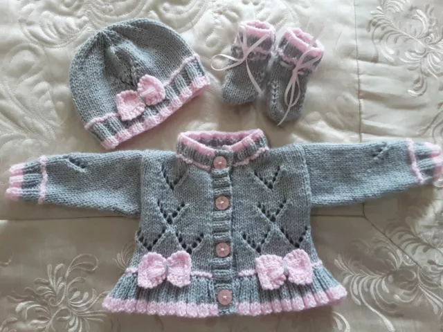 unique hand knitted baby girls set 0 to 3 months